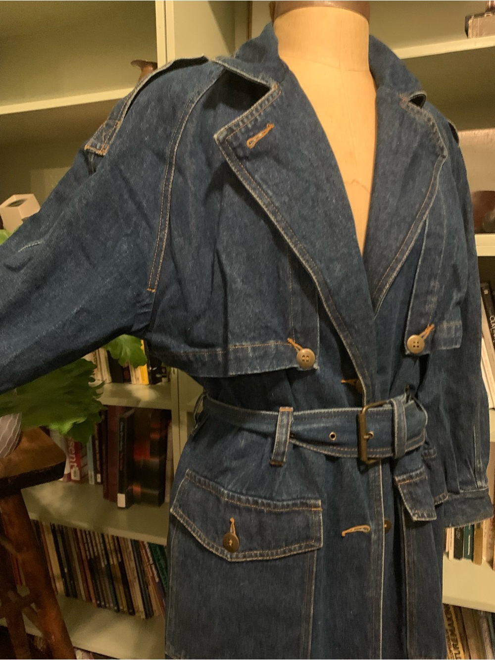 Dark Indigo Denim Trench Coat with Belt - Picture 2 of 5